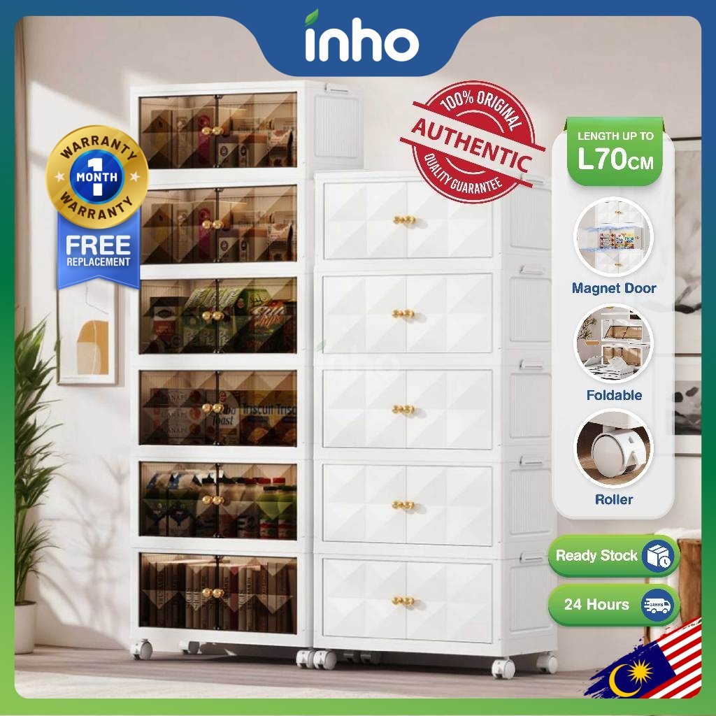 【FREE SHIPPING】INHO L50-70cm (1-6 Layers) Deluxe Diamond Cabinet 2 Door Storage Box With Rollers