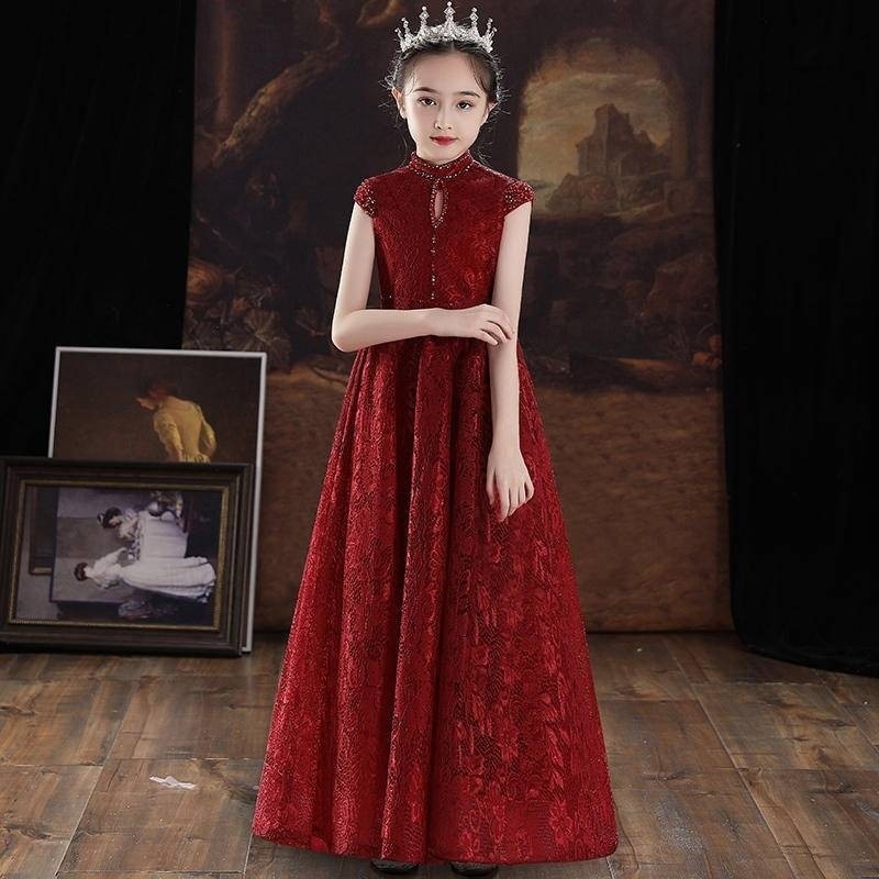 Girl Dress Music Festival Piano Violin Performance Dress Wedding Banquet Flower Girl Red Toasting Attire Birthday Party Masquerade Ball Dinner Dress Graduation Ceremony Party Dress