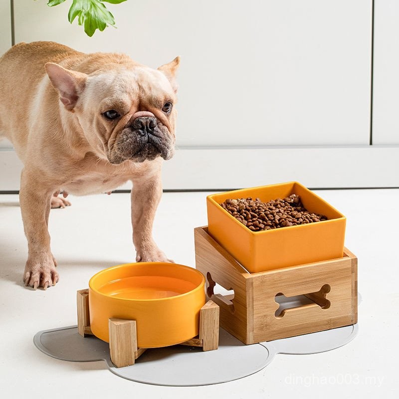 ✨My Hot ✨Dog Bowl Dog Food Bowl Cat Food Bowl Double Rice Bowl Neck Protection Large Large Capacity High Tripod Medium Large Dog Ceramic Pet Bowl QWQN