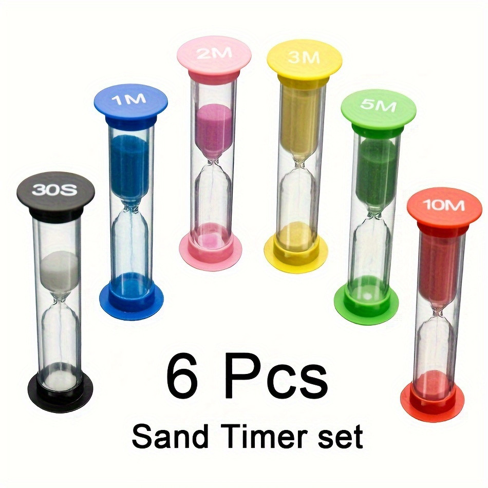6 Pcs Sand Timer Set Toys - Durable Hourglass Timers, Various Time Intervals (30s/1m/2m/3m/5m/10m) - Power Supply Free, Ideal for Games, Classroom