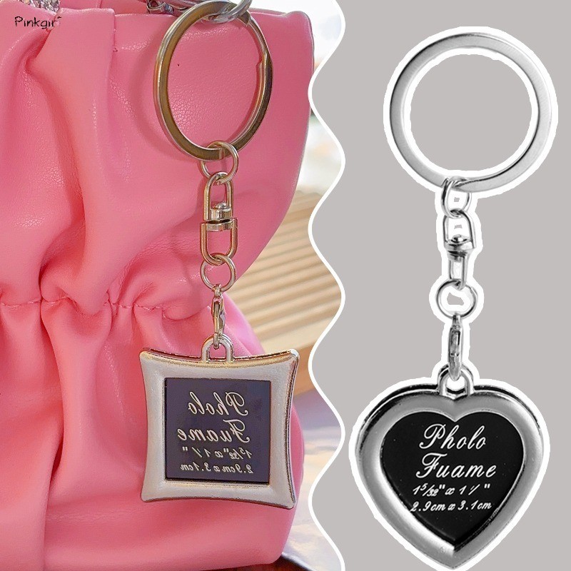 Personalized Fashion Insert Picture Photo Frame Metal Keychain Car Pendant Keyring Backpack Hanging Decoration Couple BFF Gifts