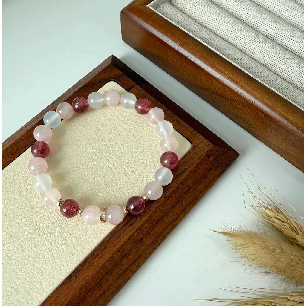 L1548 (Fertility) White Agate, Rose Q and Strawberry Q (8mm)