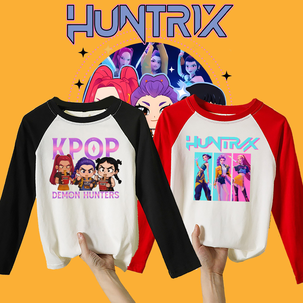 Autumn KPop shoulder length long sleeved shirt suitable for both men and women, Devil Hunter movie T-shirt, HUNTR/X children's fashion print, the best gift for fans