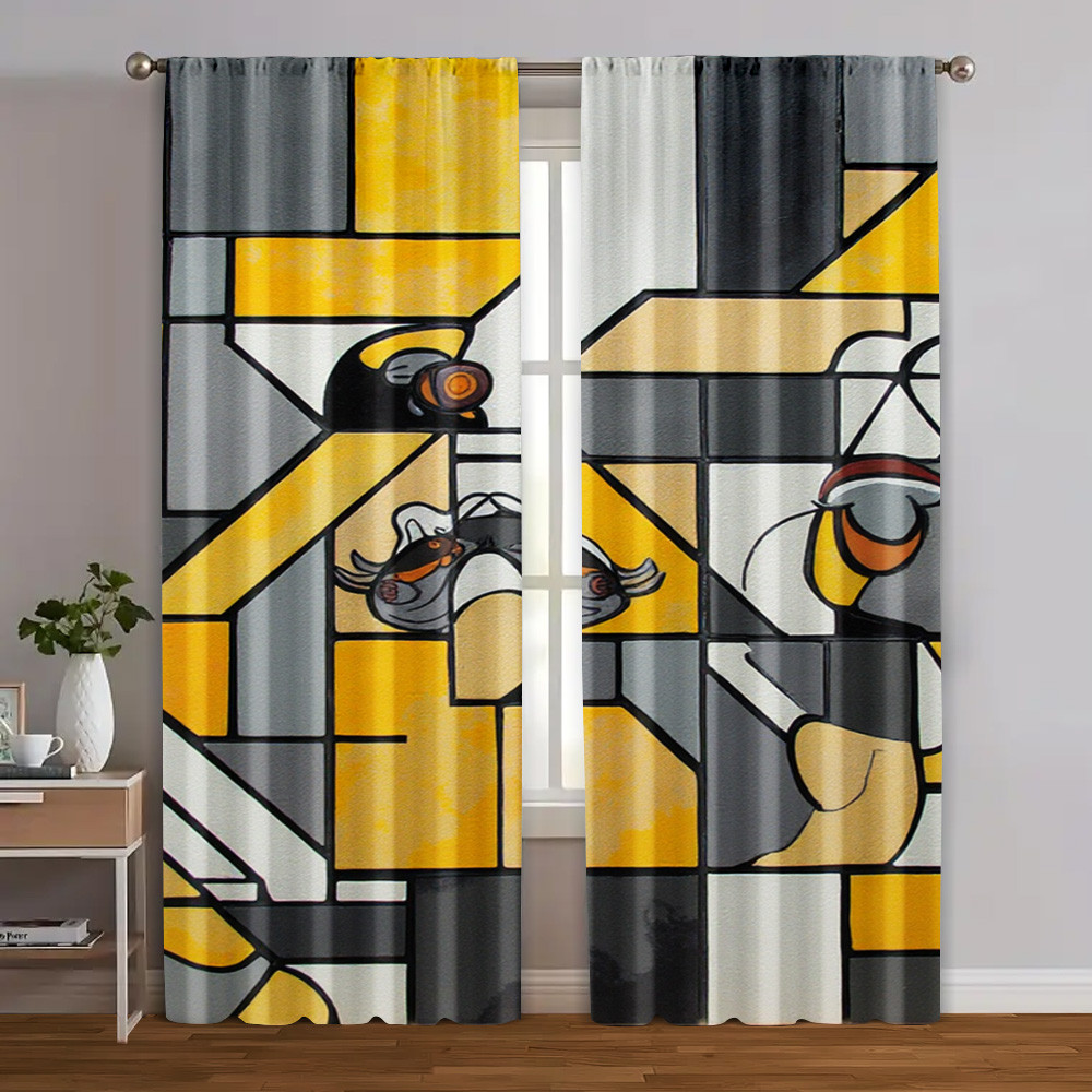 2pcs,2D flat printing Colorful Summer Window Drapes grid combination Polyester,Without Electricity Festive Wall Decor Perfect for Festive Wall Decor