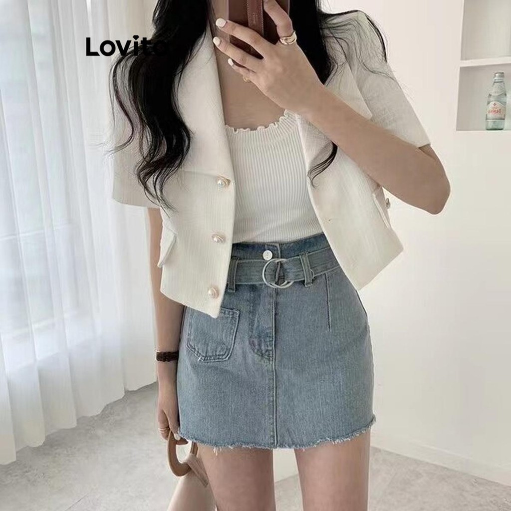 Purpose Durable Lovito Casual Plain Button Front Pearls Fake Pocket Blazer Women LNA39043 (Multi-color) Saku Palsu Mu... - Image 4