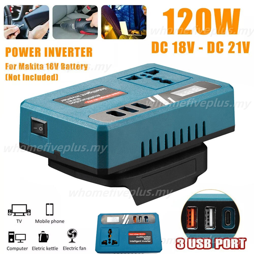 Portable and Efficient 120W Power Inverters for 20V Battery Inverter 20v to 220v Converter with Dual USB,AC Outlet and Type-C Converts to AC Power
