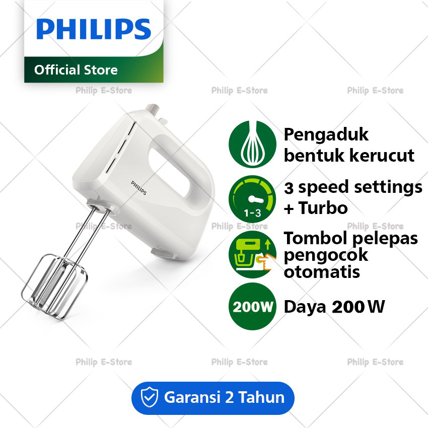 Philips Mixer HR3700/07 - Philips Hand Mixer -HR1552/50 - Philips Mixer - Mixing Mixer - Philips Egg Beater - Electric Handheld Egg Beater - Wide Side Double Stick Configuration 3 Speeds - Cake Mixer - Gray