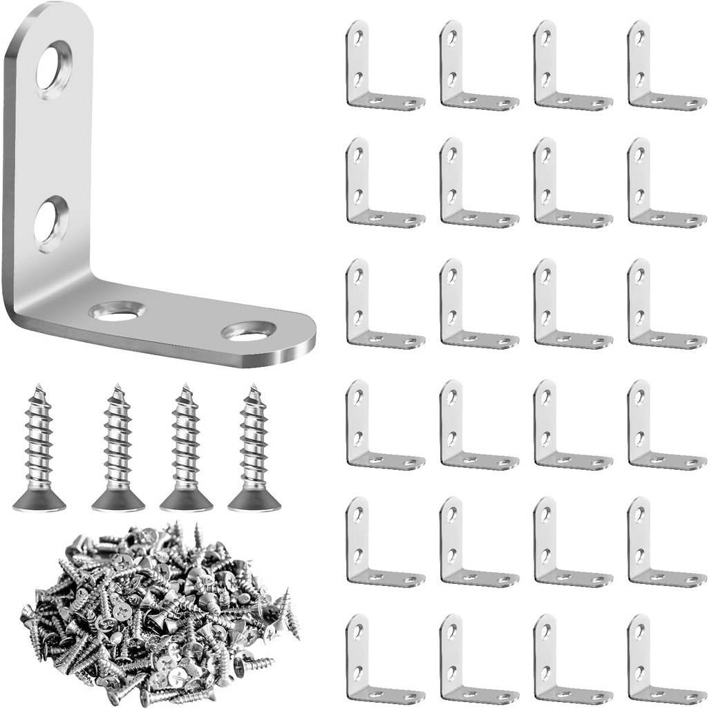 10 Pcs L Bracket Corner Brace MONKIPAER Metal Corner bracket 90 Degree Angle Stainless Steel Bracket with 20 Pcs Screws for securing wooden frames tables chairs bed furniture
