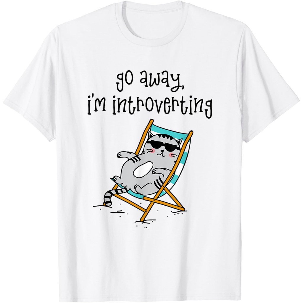 Men's cotton T-shirt Go Away I'm Introverting Lounge Cat Funny Introvert T-Shirt Fast Shipping 4XL , 5XL , 6XL