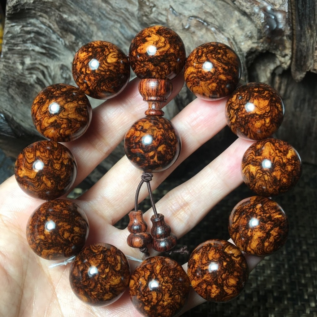 Huanghuali Old Material Bracelet Myanmar Huanghuali Tumor Pattern Buddha Beads Comparable to Hainan Huanghuali One Thing One Item One Shot