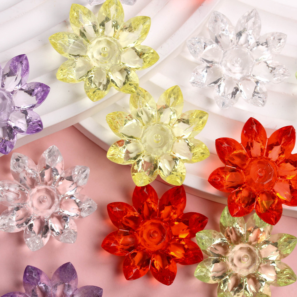 31mm 20pcs Lotus flower Beaded Transparent Loose Beads Acrylic Crystal DIY For Bracelet Earring Jewelry Making Materials Accessories