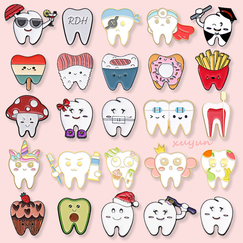 Cartoon Cute Teeth Toothbrush Enamel Badge Dentist Dental Metal Brooch Fashion Pin Clothing Accessories Jewelry Gift for Friends