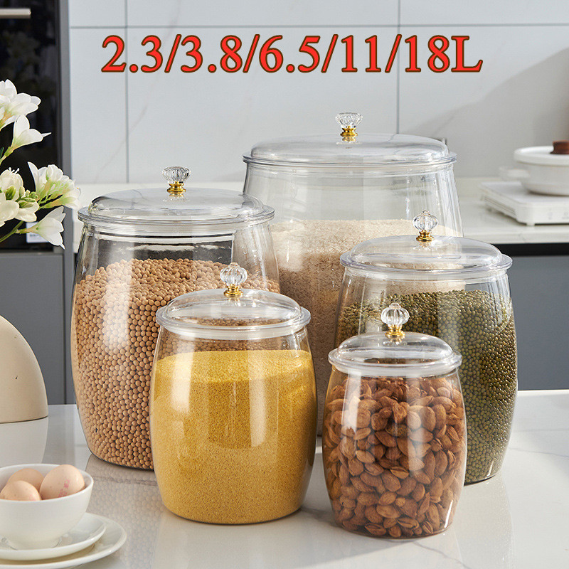 Airtight Transparent Plastic Container Large Capacity Spices Storage Insect-Proof Moisture-Proof Rice Storage Bucket
