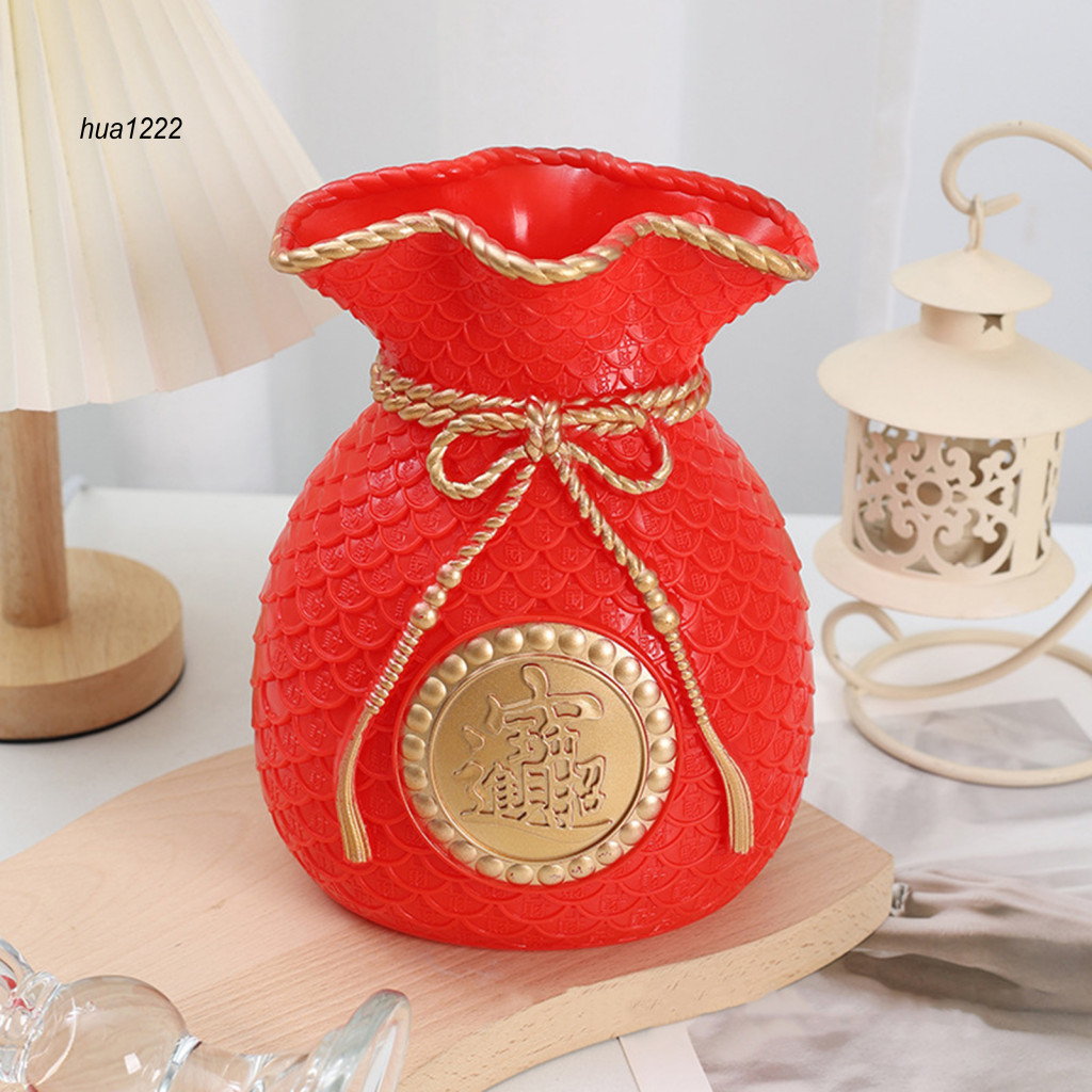HUA_ Festive Floral Display Festive Home Decor Chinese New Year Lucky Bag Vase Table Centerpiece Wealth Fortune Money Figurine Decor for Bedroom Office Southeast Asian Buyers