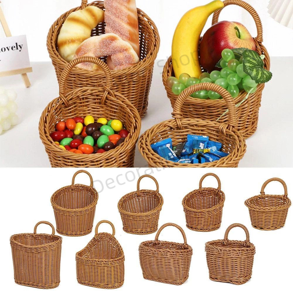 Kitchen Hanging Storage Basket Imitation Rattan Wall Hanging Basket Handwoven Kitchen Organizer