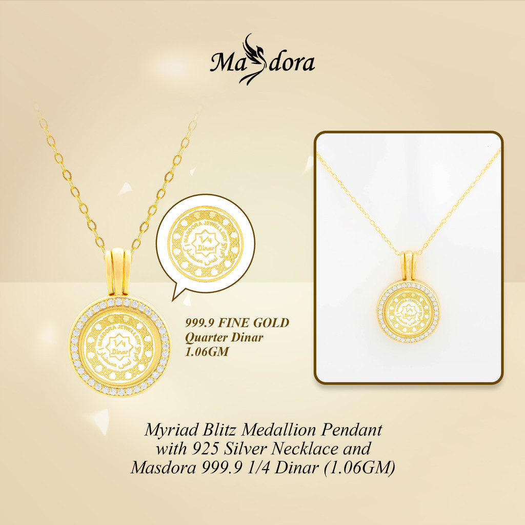 【 2025 SPECIAL PROMO 】SILVERA 24K Gold Plated Myriad Blitz Medallion Pendant with ¼ Dinar Coin - FOR HER GIFT SERIES