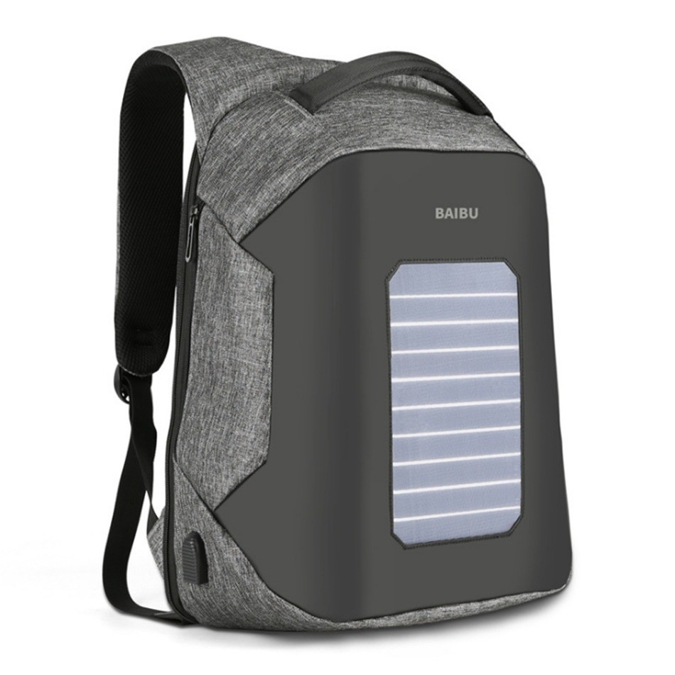 Hot saleUSB Solar Rechargeable Backpack Male Anti-theft Bag Travel Waterproof Backpack Student School Bag