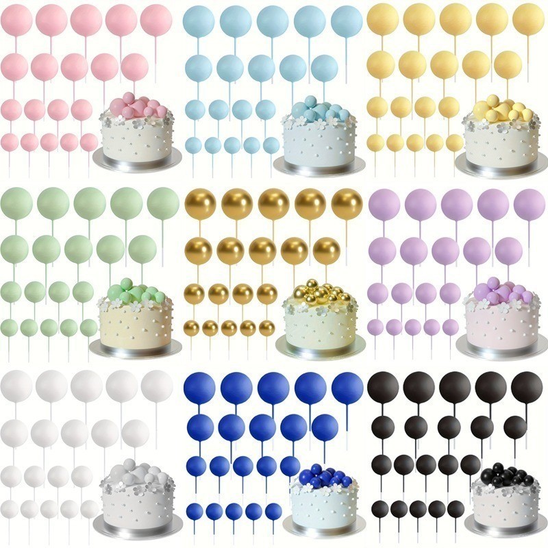 20Pcs Colorful Balls Cake Topper Foam Ball Bubbles Balls Cake Decorations Ball Shaped Cake Insert Topper for Birthday Baby Shower Wedding Decoration Supplies