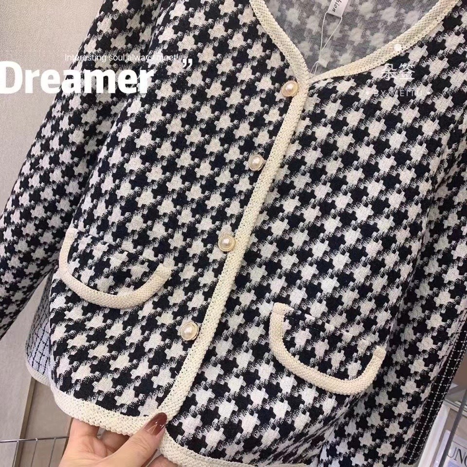 Durable Premium korean women fashion loose retro houndstooth plaid blazer jacket coat Essential - Image 3