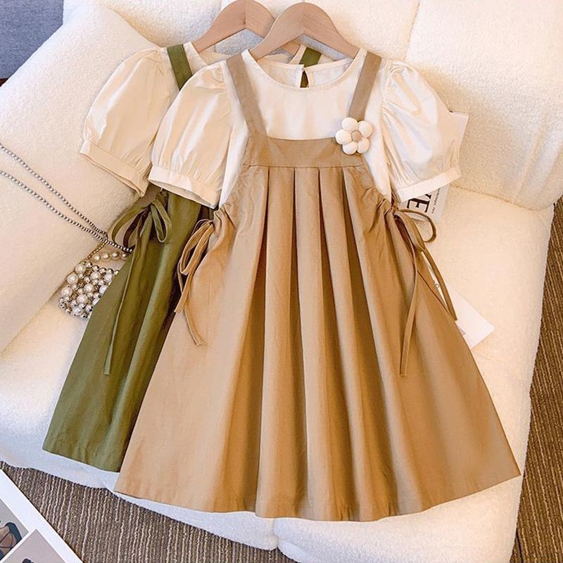 Girls Summer New Style Children Two-Piece Suit Fashion Strap Suit Little Girl Dress
