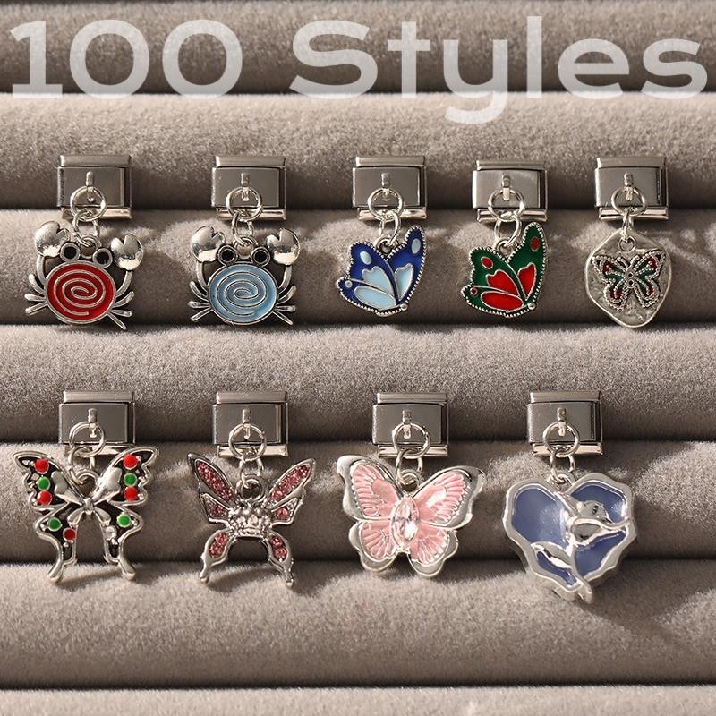 Gemstone Butterfly Pendant Charms Italian Modular Bracelet Charms Fit DIY Making 9mm Steel Links