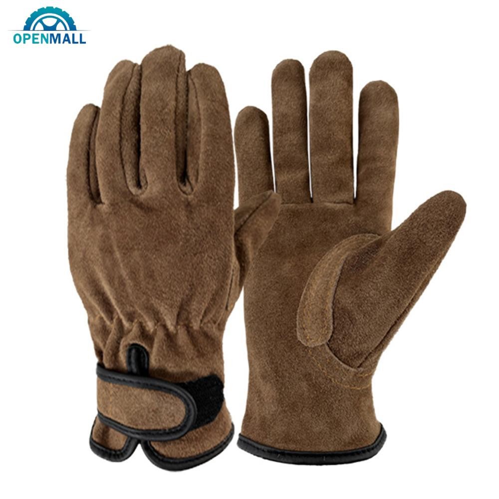 OPENMALL 1Pair Outdoor Cowhide Protective Gloves Camping Welding Gardening Picking Heavy Lifting Fireproof Anti-Slip Wear Labor Protective Gloves K4U7