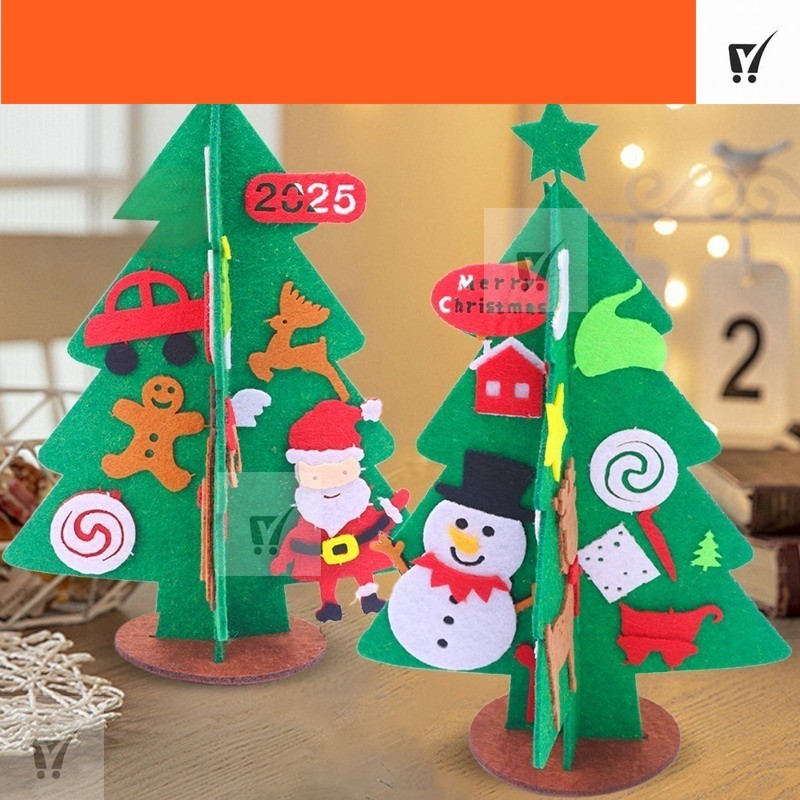 MCT Creative Nonwoven Christmas Tree Ornament - DIY Handmade Cartoon Santa Claus Snowman Xmas Tree Material Package