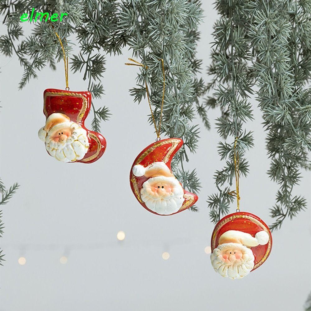 ELMER Christmas Tree Hanging Ornaments, Retro Exquisite Santa Claus Red Pottery Pendant, Creative Handcrafted Cartoon Merry Christmas Decoration Festive Holiday Decorations