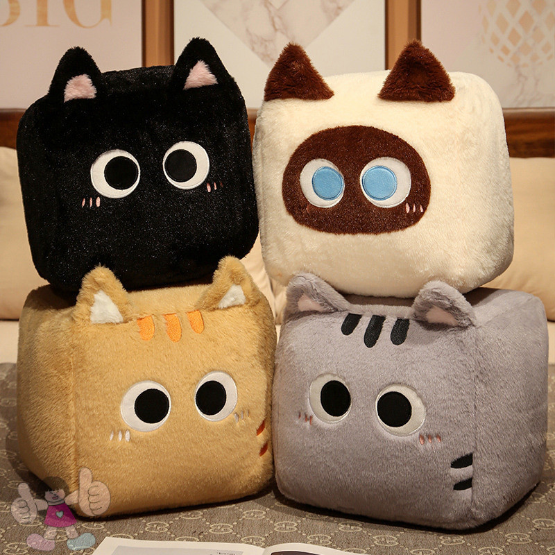 Influencer Hot-selling Black Cat Tofu Meow Square Cat Doll Sleeping Pillow Plush Toy Bed Ragdoll Pillow Birthday Gift