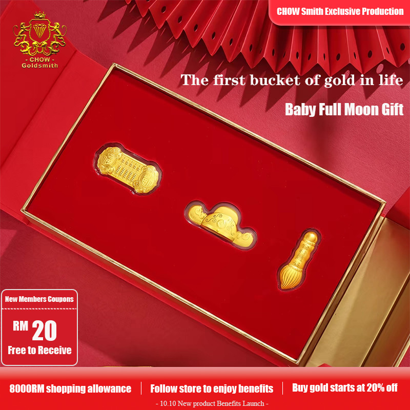 【CHOW Goldsmith】Cultural Blessing Pure Gold 3 Piece Set（1g）999/24k FineGold Riches Gift Box&hellip;