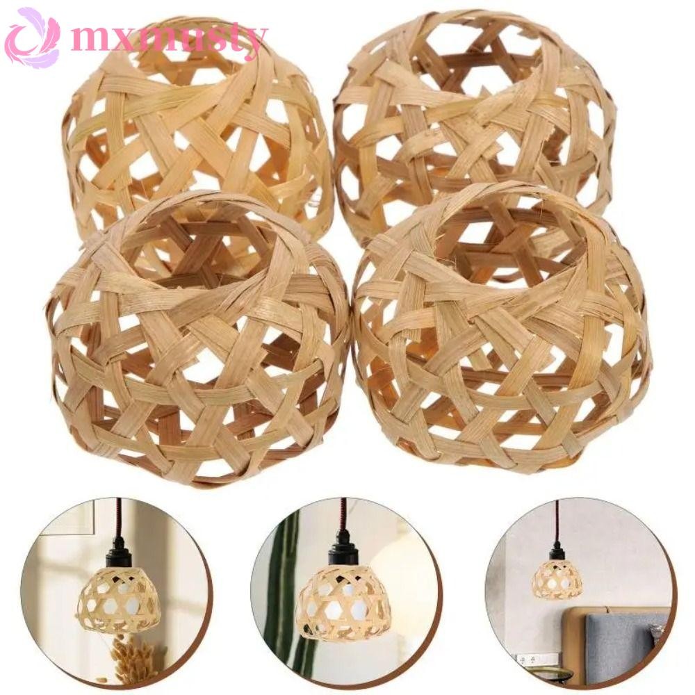 MXMUSTY Bulb Lampshades, Bamboo Cage Globe Woven Bamboo Lamp Shade, Rustic Small Vintage Hanging Chandelier Cover Pendant Light