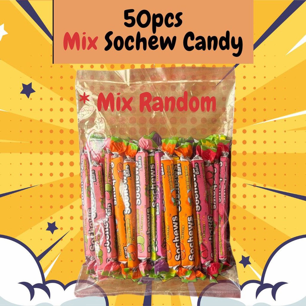 Mix ! 50pcs Sochews Long Bar Chewy Candy – Nostalgic Childhood Treats (HALAL, Repacked) Totalfood
