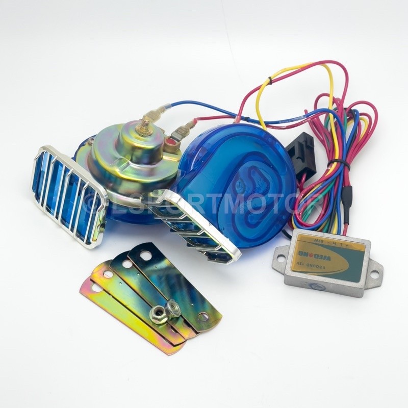 OFFER NOW 🔥 DIGITAL FUNCTION ELECTRONIC HORN (12V) 6 SOUND MOTORCYCLE CAR KERETA MOTORBIKE PIN BLUE RED