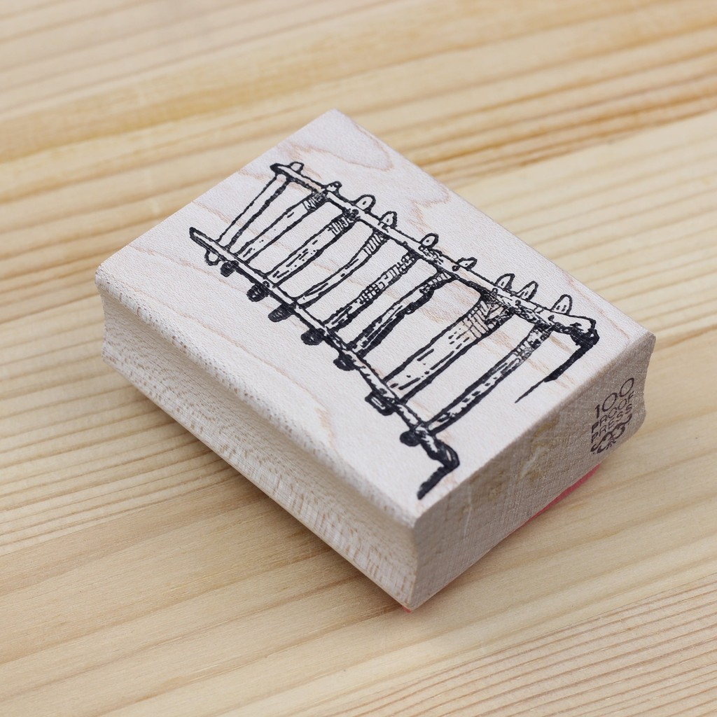 100 PROOF PRESS Wooden Rubber Stamp Bowed Ladder