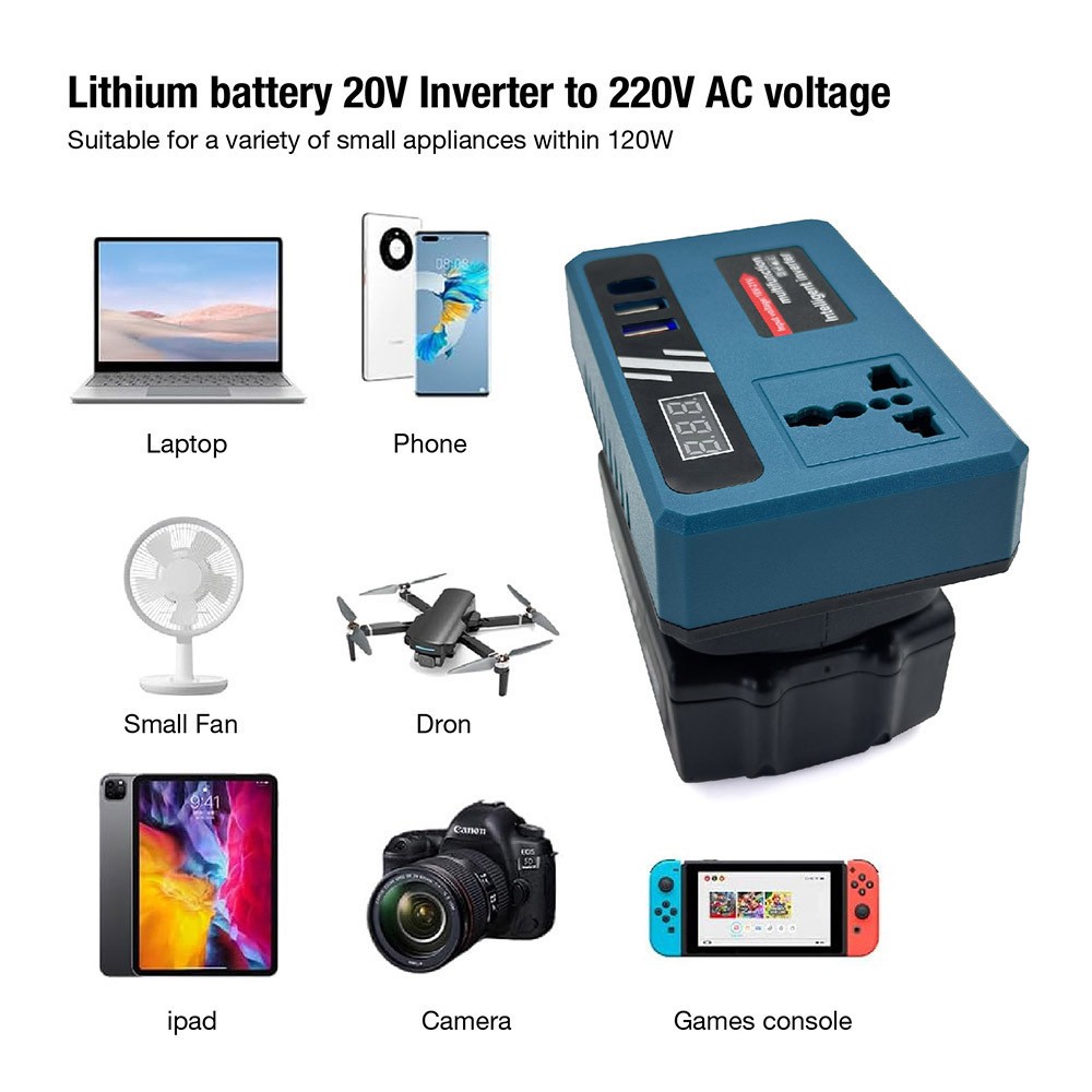 Lithium battery smart inverter lnverter 21v to 220v MT Battery 220V Portable Power Inverter with 3USB Makita 20V Battery