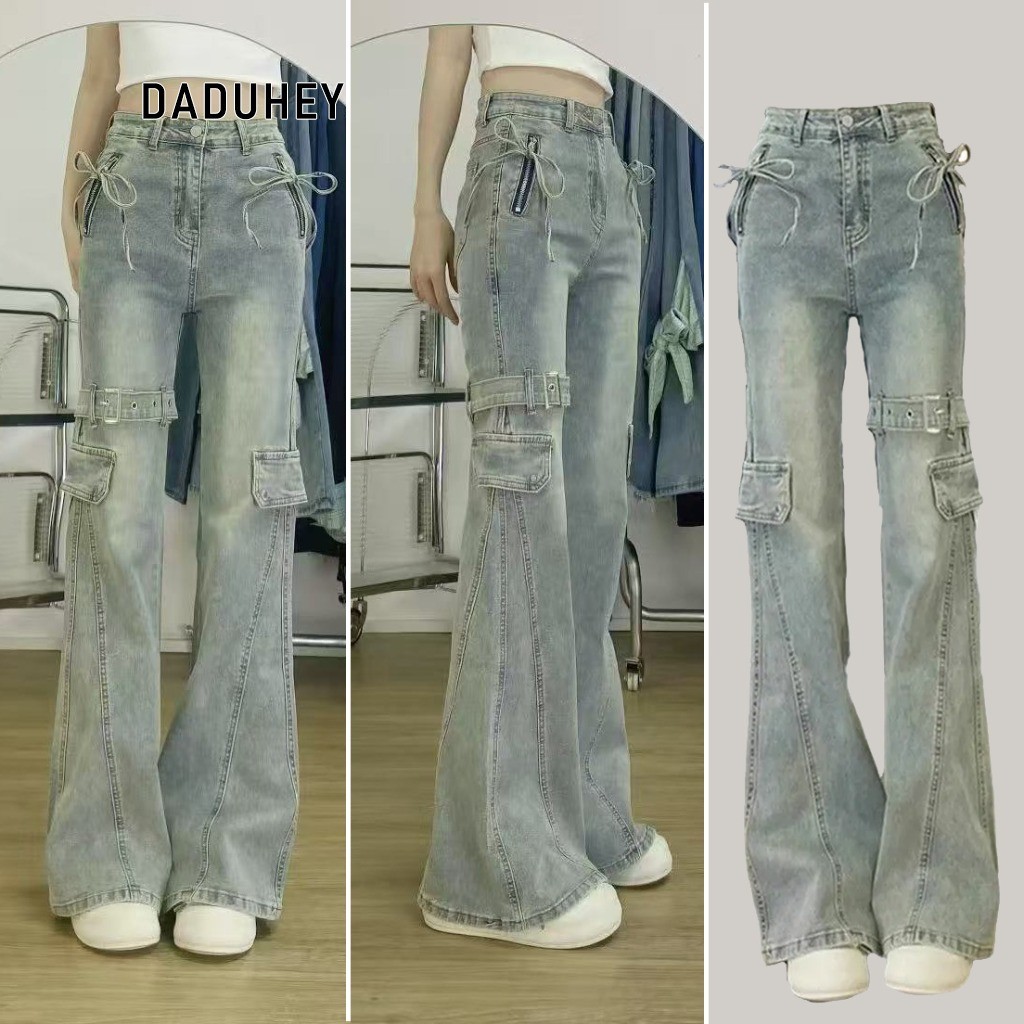 DaDuHey American vintage low waist stretch slimming thin work bow micro flare jeans