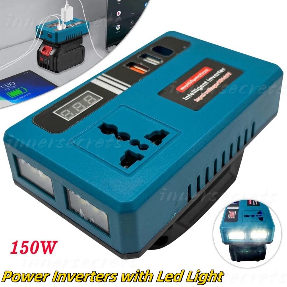 Portable Power Inverters with Led Light for 20V Battery Inverter 20v-220v Converter with 3USB,AC Outlet and TypeCAdapter