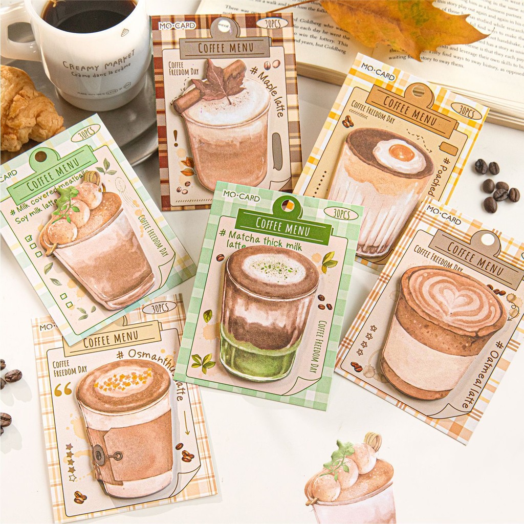 30 Pcs Latte Coffee Themed Sticky Notes Funny Self Sticky Notepads Memo Pads For Coffee Lover Office School Student Kids Gift Class Reward Birthday Party Favors Goodies Bag Fillers