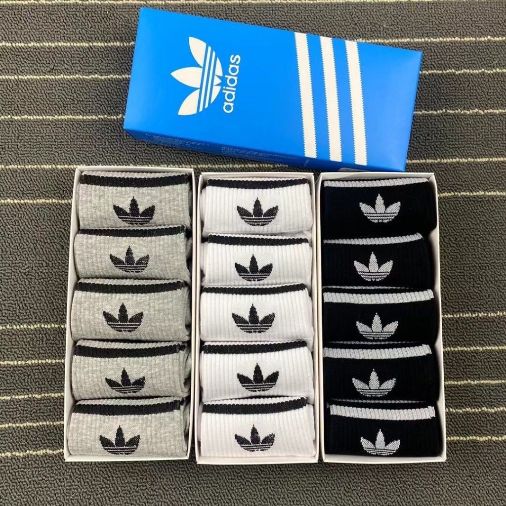 【FREE ADDIDAS BOX】 ✔ HARGA BORONG ⚽ NK-305  Adidas 5pairs Set Socks Unisex Sport Socks Stokin Stocking Sekolah