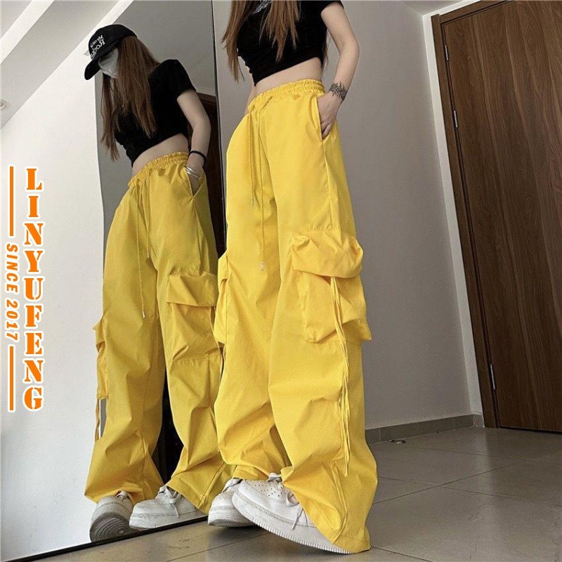 Y2K Wide Leg Long Cargo Pants Women 4 Pocket High Waist Vintage Quick Dry Sport Casual Baggy Straight Cut Plus Size Ladies Oversize Hiking Woman Trousers Celana Seluar Ootd Kargo Slack jalan Panjang Zumba Poket Tepi Sukan Perempuan Wanita Murah 工装裤女