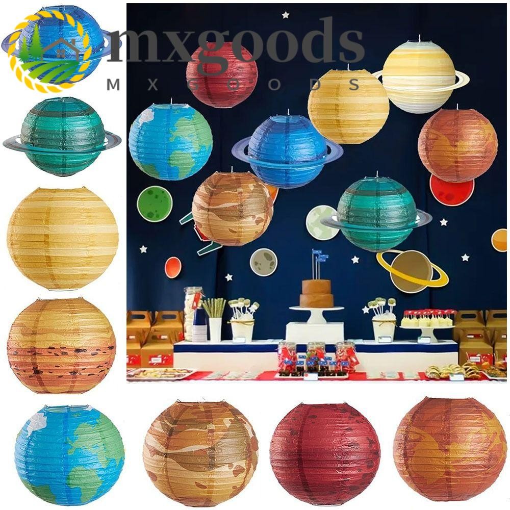 MXGOODS Hanging Planet Paper Lanterns, Hanging Galaxy Space Theme Starry Paper Lanterns, Ceiling Decoration Paper Portable Foldable Eight Planets Paper Lantern Home Decor