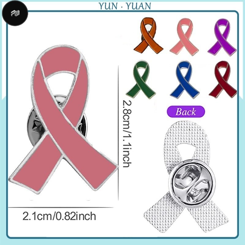 PW 【Yunyuan】6 Colors Ribbon Brooch Pink Breast Cancer Prevention Awareness Badge Anti Violence Lapel Pin Gift