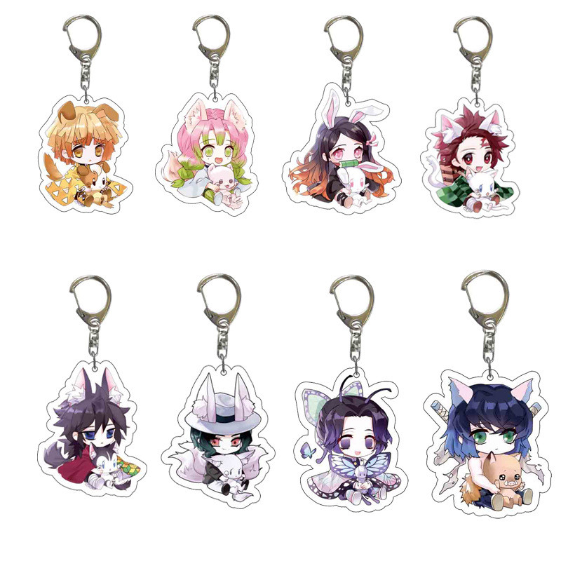 Demon Slayer Sitting Acrylic Keychain Nezuko Anjiro Kamado Earrings Weapon Model Pendant