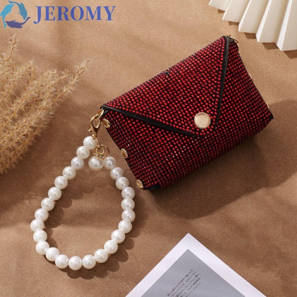 JEROMY Mini Storage Bag, Shiny PU Leather Rhinestone Coin Purse, Portable Card Holder Korean Style Clutch Bag Headphone Bag Female