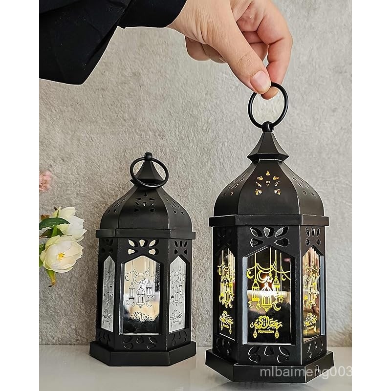 OLEEK Ramadan Lantern (2PCs-8in) - Ramadan Decorations for Home 2025 - Ramadan Gifts for Kids - Ramadan Lights - Ramadan Table Decor - Ramadan Lantern Lights - Ramadan Lanterns فان
