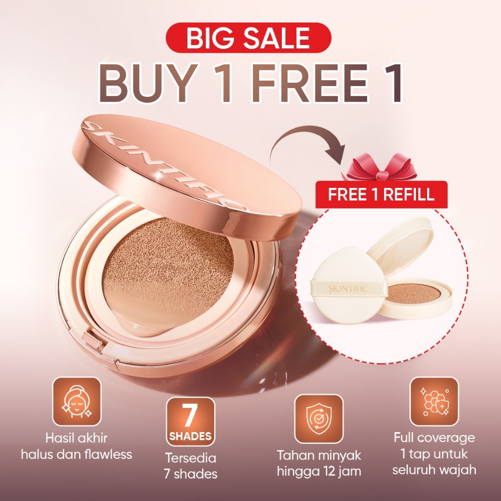 [BUY 1 FREE 1]SKINTIFIC Cover All Perfect Cushion High Coverage Poreless Flawless Foundation Makeup 24H Long-lasting