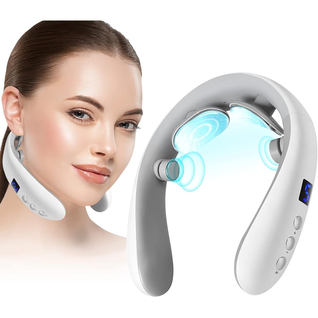 Vifycim Neck Massager, Portable Heated Neck Lymphatic Massager for Neck Pain & Fatigue Relief, Neck Massager with 10 Modes 16 Levels Perfect Gifts,Off-white,1Count/Box,(NM-07)