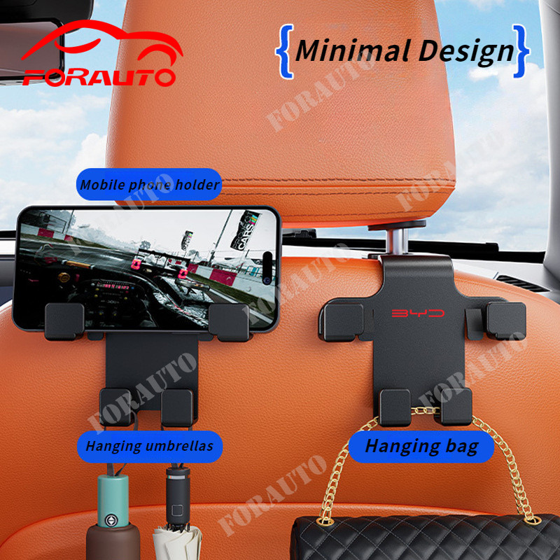 Cangkuk Barang Kereta Kerusi 2 in 1 Car Seat Double Hook Hanger, Car Hanging Storage Organizer for Handbag Purse Coat, Mobile Phone Holder for BYD Atto 3 Yuan plus Song Plus Dolphin Mini Seal U Han EV Tang Qin E3 E2 S1 SEALION