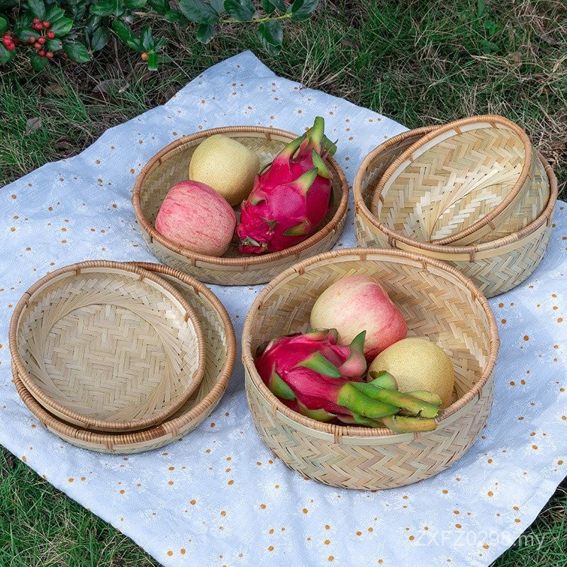 Fruit Fruit Plate Steamed Bread Basket Bamboo Woven Basket Small Basket Storage Bamboo Basket Fruit Plate Handmade Fruit Basket Bamboo Basket Household Basket KB3B