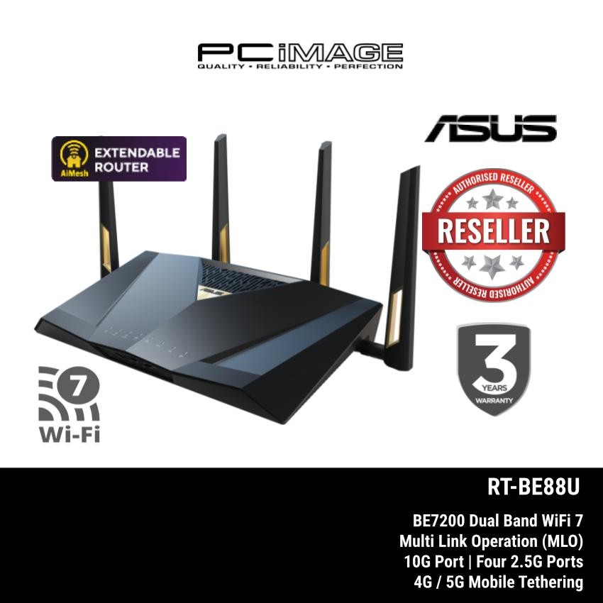 ASUS RT-BE88U WiFi 7 BE7200 Wireless Router AiProtection Pro 9x LAN Ports with SFP+ Port